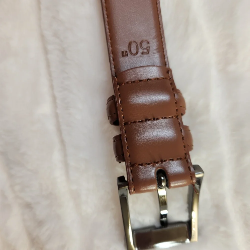 Mio Marino Mens Brown Genuine Leather Belt Size 50 Gunmetal Buckle Dress Belt